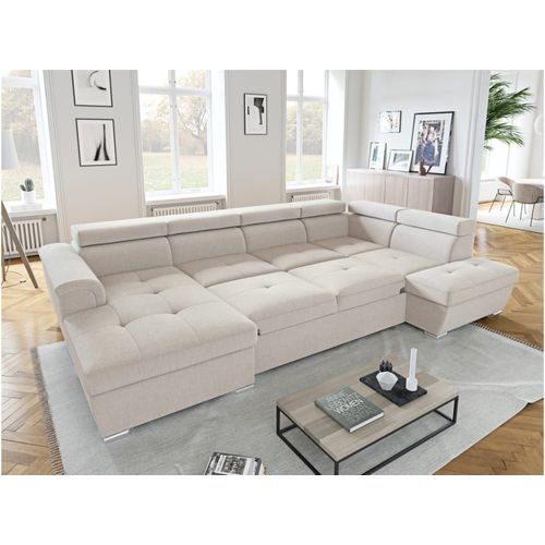 Canapé D'angle Droit Panoramique En Tissu Beige