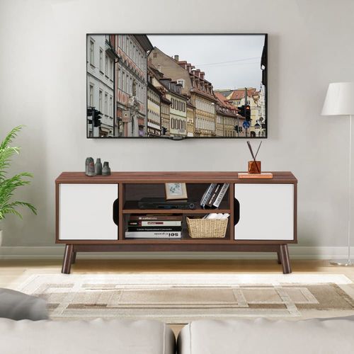 Meuble Tv 2 Étagères Ouvertes Et 2 Portes D'armoire Bois 120x38x48cm
