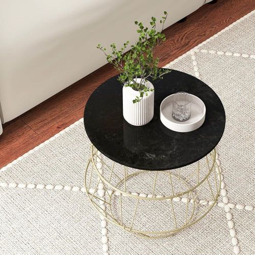Table D'appoint Ronde En Faux Marbre Avec Rangement 40x40x38 Cm