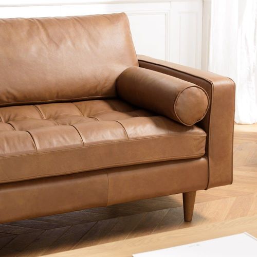 Canapé 3 Places Cuir Couleur Caramel Assise Capitonnée