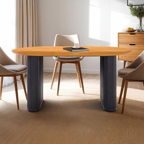 Table À Manger Avec Pieds Colonne En Métal, Coloris Chêne