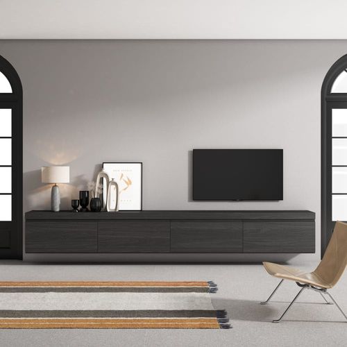 Meuble Tv Effet Bois Noir 320x35x45cm Suspendu