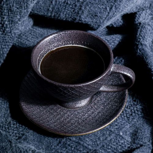 Tasse Avec Coupelle En Céramique Bleue Et Noire