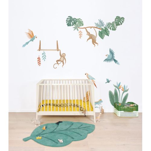 Stickers feuilles et fleurs exotiques en vinyle mat vert, 50x70 cm