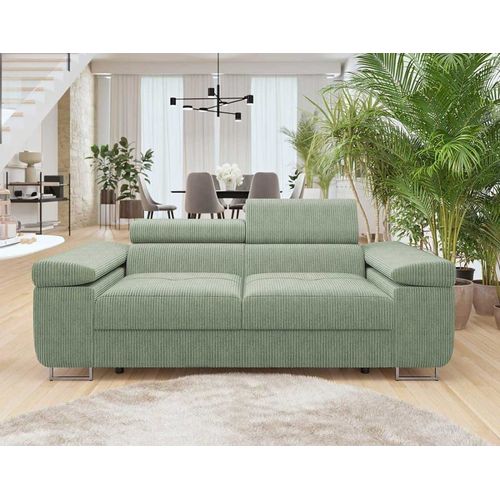 Canapé Droit 2 Places En Velours Côtelé Vert Sauge