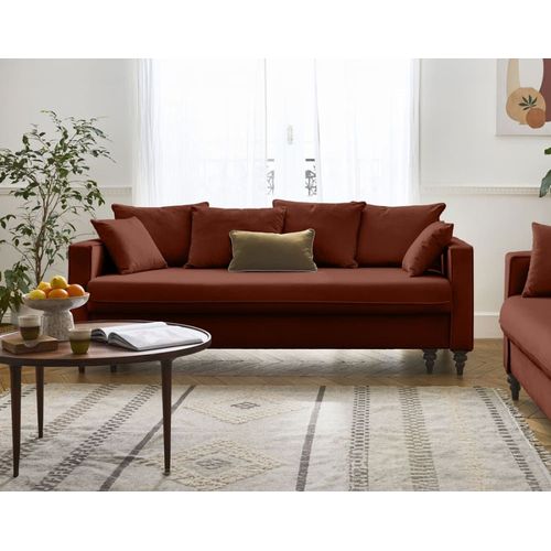 Canapé Droit Convertible 3 Places En Velours Terracotta