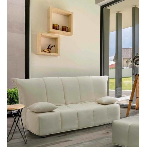Canapé Lit 2 Places En Tissu Beige 125x90h85 Cm