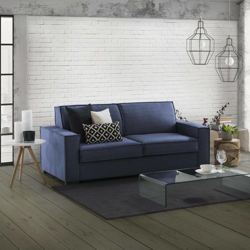 Canapé Lit 2 Places En Similcuir Bleu 180x95h90 Cm
