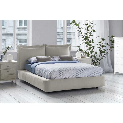 Lit Double En Tissu Beige 160x190 Cm