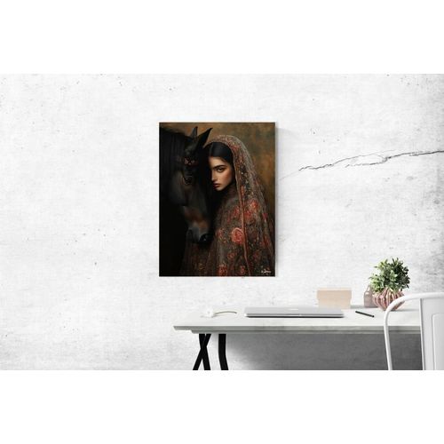 Tableau Femme avec cheval alu dibond 15x20