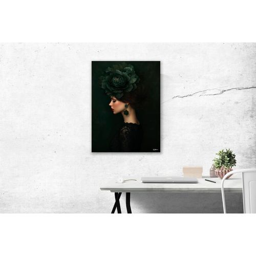 Tableau Femme avec fleurs vertes alu dibond 15x20