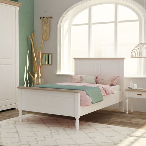 Lit Enfant Effet Bois Clair Et Blanc 90x190 Cm