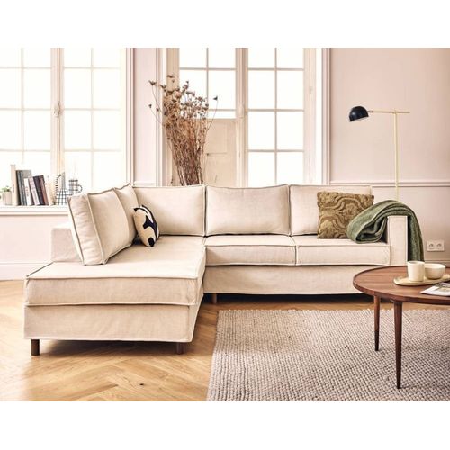 Canapé D'angle Gauche 5 Places En Velours Beige