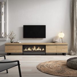 Meuble Tv Effet Bois De Chêne 288x35x57cm Cheminée Effet Feu Xxl