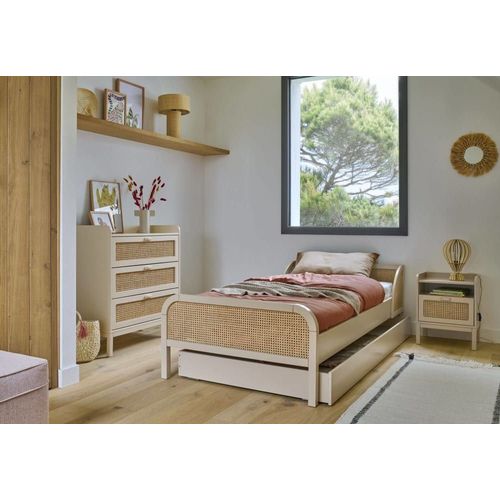 Lit Effet Bois Et Cannage 90 X 190 Cm Beige