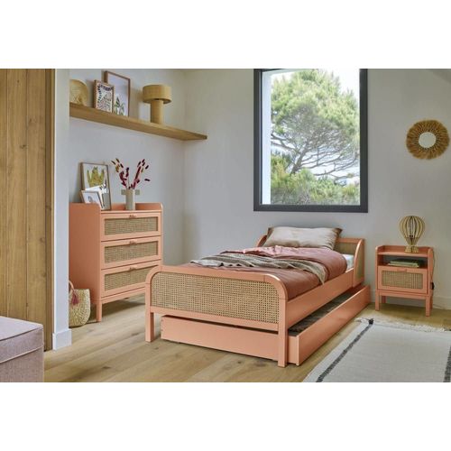 Lit Effet Bois Et Cannage 90 X 190 Cm Terracotta