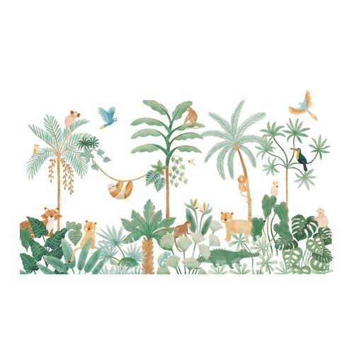 Papel pintado panorámico con animales de la selva, 4 x 2,48 m