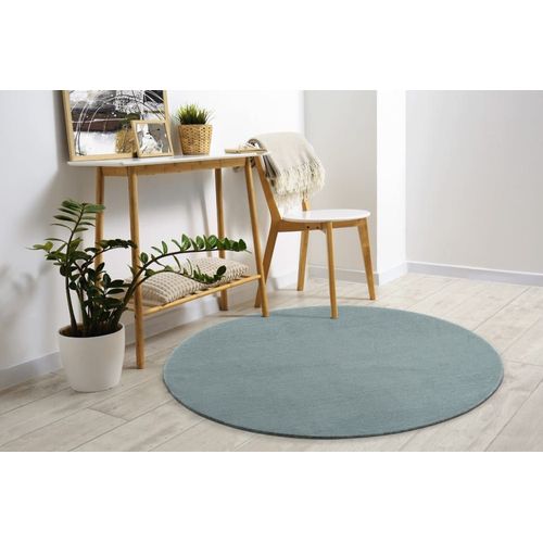 Tapis Lavable Et Antidérapant, Uni, Bleu, 200 Cm, Rond