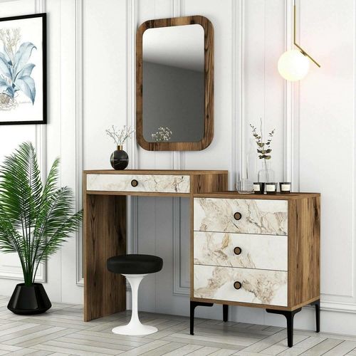 Console Effet Bois Beige, Blanc 124x40 Cm
