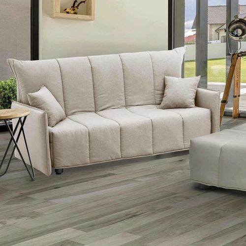 Canapé Lit 2 Places En Tissu Beige 150x90h85 Cm