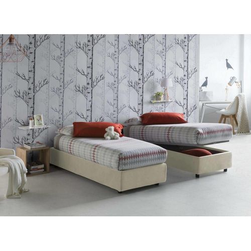Lit Simple En Tissu Beige 90x190 Cm