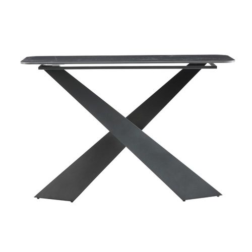 Console Plateau Céramique Marbré Noir Pieds Métal Noir