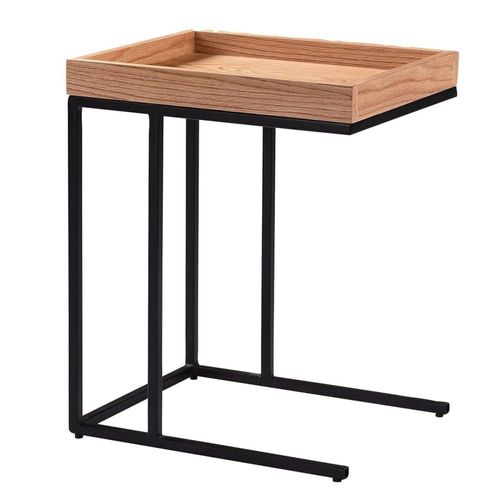 Table D'appoint Effet Chêne Et Métal Noir
