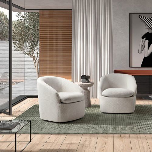 Fauteuil Pivotant Tissu Bouclette Blanc
