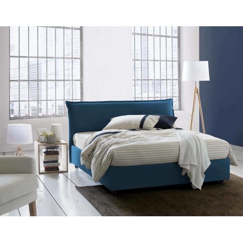 Lit Double En Tissu Bleu 160x190 Cm