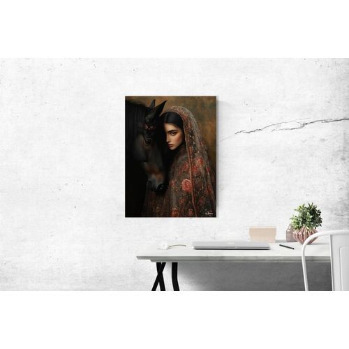 Tableau Femme avec cheval alu dibond 30x40
