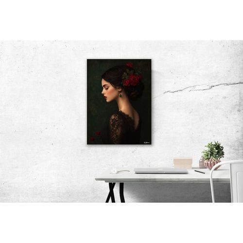 Tableau Femme avec fleurs rouges alu dibond 100x75