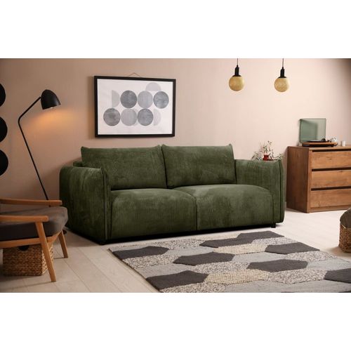 Canapé Droit Xxl 3 Places Tissu Vert Olive