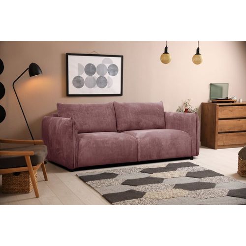 Canapé Droit Xxl 3 Places Tissu Vieux Rose