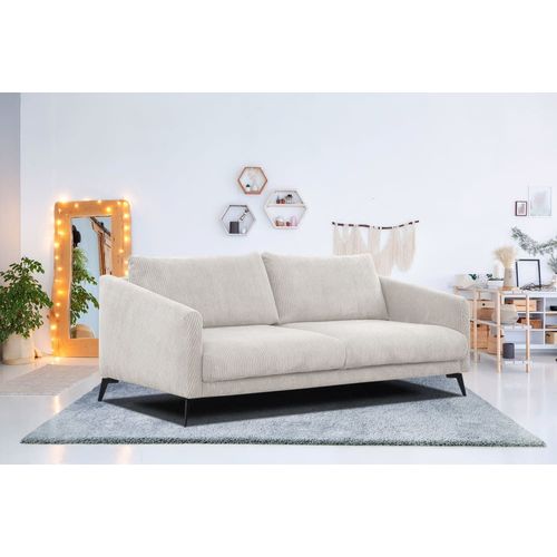 Canapé Droit Xxl 3 Places Tissu Blanc Perle