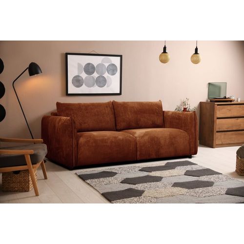 Canapé Droit Xxl 3 Places Tissu Orange