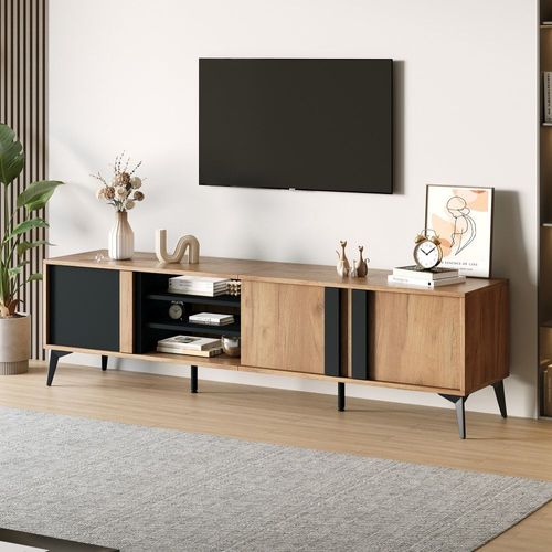 Meuble Tv Marron Rustique Effet Bois Et Noir