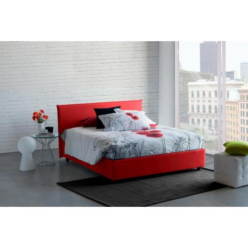 Lit Double En Tissu Rouge 160x200 Cm