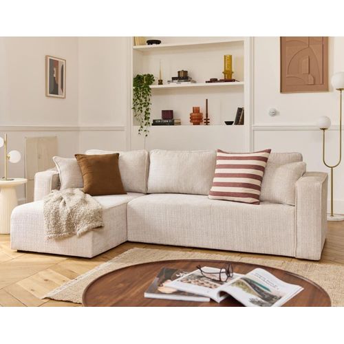 Canapé D'angle Réversible 4 Places En Velours Texturé Beige