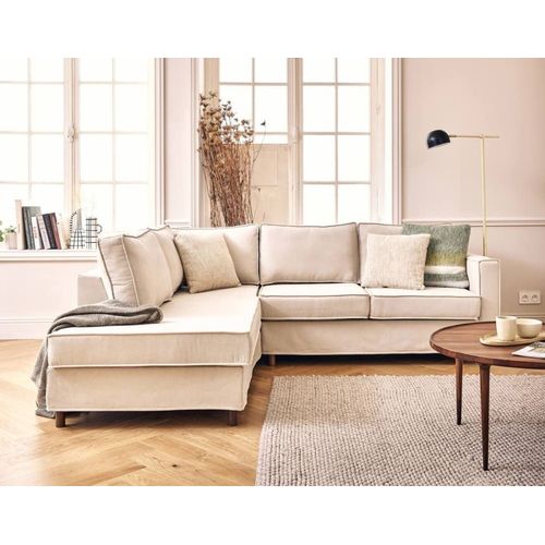Canapé D'angle Gauche 5 Places En Tissu Beige