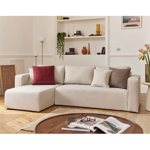 Canapé D'angle Réversible 4 Places En Tissu Beige