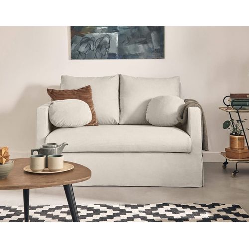 Canapé Droit 2 Places En Tissu Beige