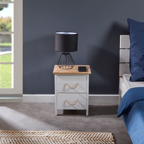 Table De Chevet 2 Tiroirs En Bois, Blanc