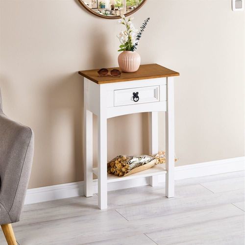 Table Console 1 Tiroir 1 Étagère En Bois Passif, Blanc/Brun