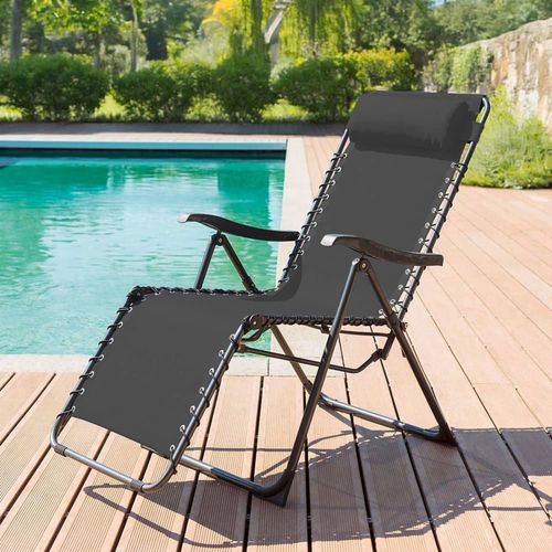 Chaise Longue De Jardin Pliante En Acier Et Polyester, Gris
