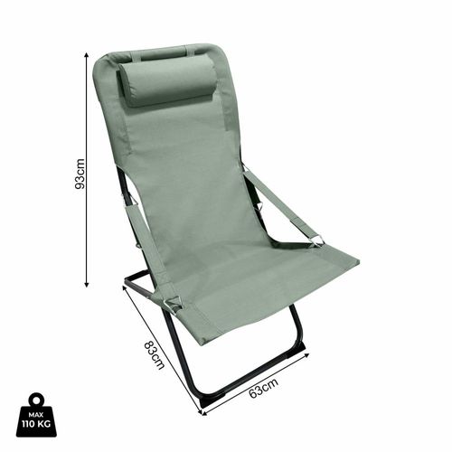 Chaise Longue Pliante En Acier Et Polyester, Vert Et Gris