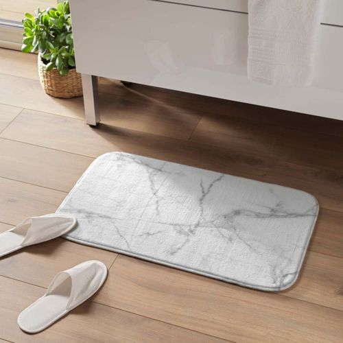 Tapis de bain microfibre imprimée marbre blanc 45x75 cm
