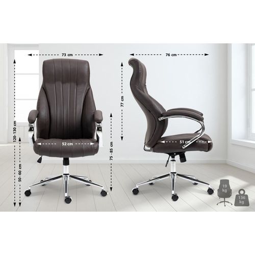 Chaise De Bureau Pivotant Ergonomique En Véritable Cuir Marron