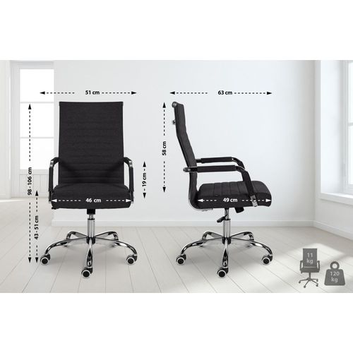 Chaise De Bureau Réglable Pivotante En Tissu Noir