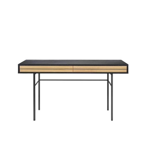 Bureau À Tiroirs Effet Bois Et Pieds En Métal, Coloris Chêne Et Noir