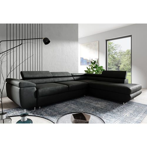 Canapé D'angle Convertible Droite 4 Places Tissu Noir